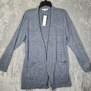 NWT Joie De Vivre Open Front Cardigan Sweater XL Blue Gray Heathered Pockets